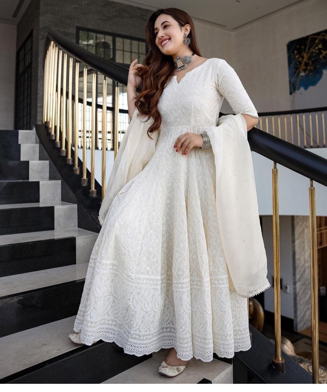 Full store white anarkali