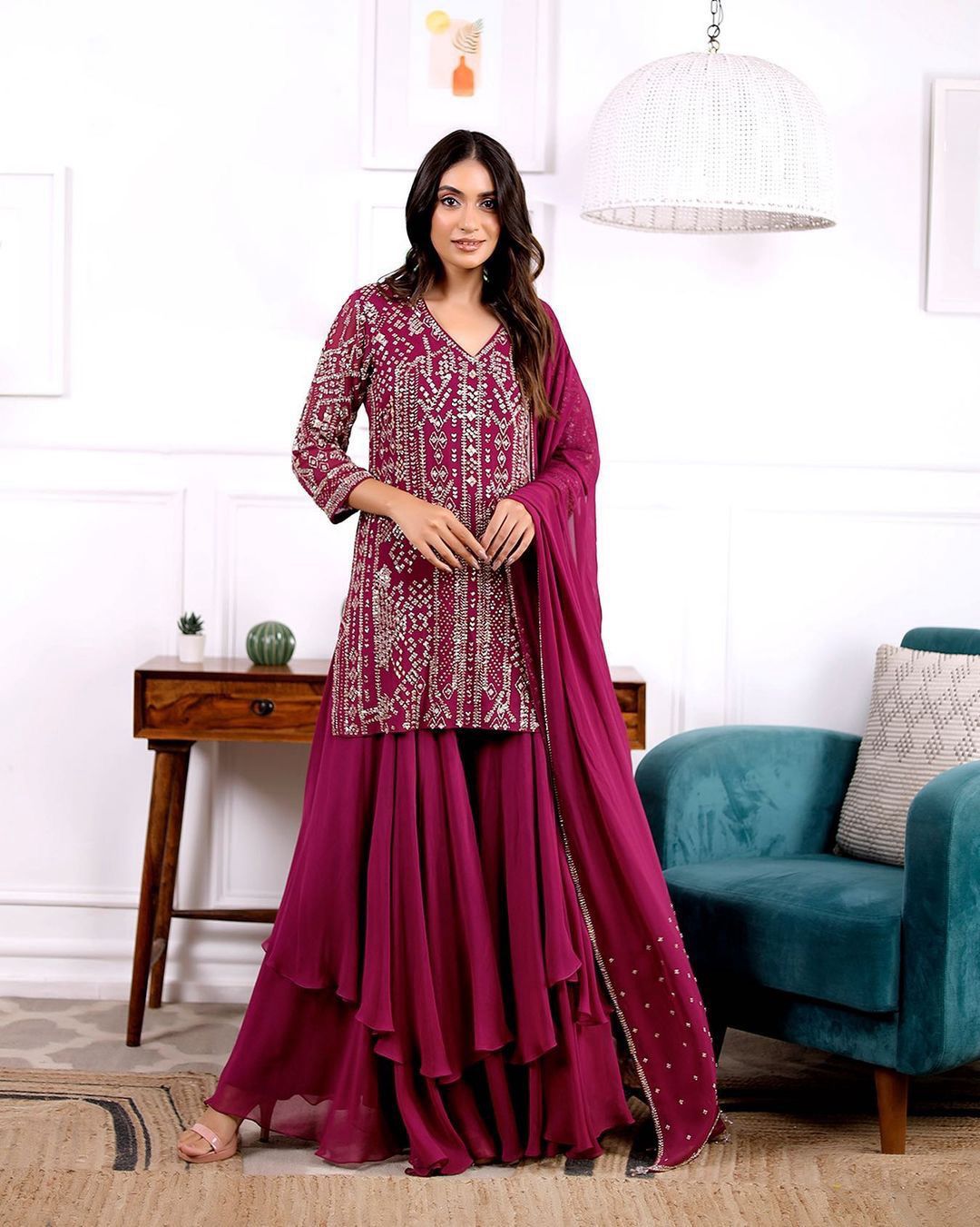 Pakistani Sparkling Indian Sharara Suit For Woman USA Georgette Fully azrakhkurtis