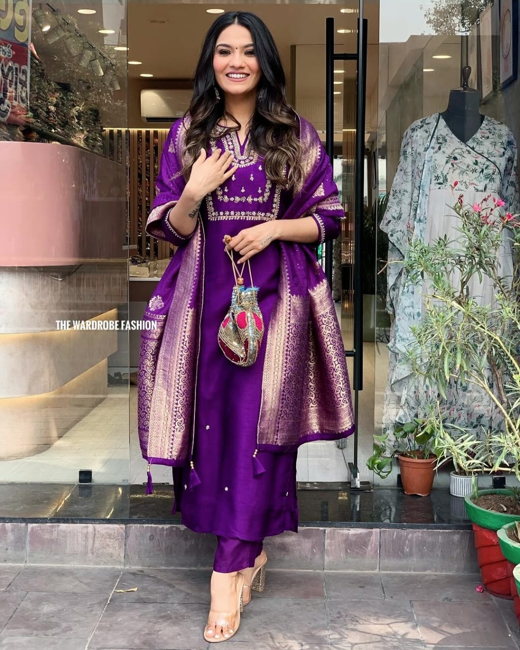 Pakistani Salwar Suit - Purple shops Printed Kurta with Sharara & Dupatta - Indian Dress - Salwar Kameez - Kurta With Palazzo - Party Wedding