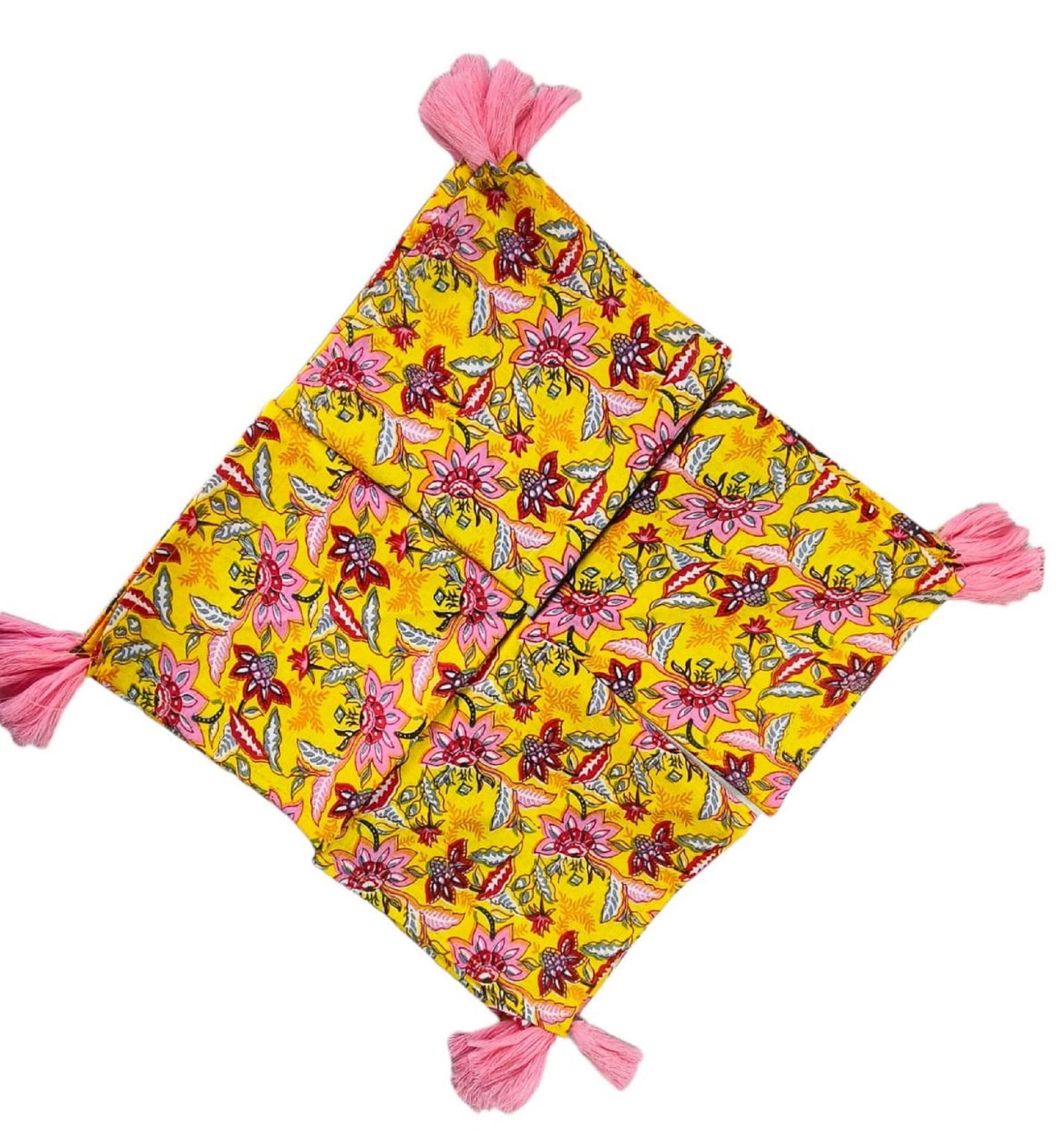 Yellow And Pink Indian Hand Block Floral THOHAT Cotton linen Cloth Napkins,Wedding Events Home Party,Cocktail Dinner All Sizes