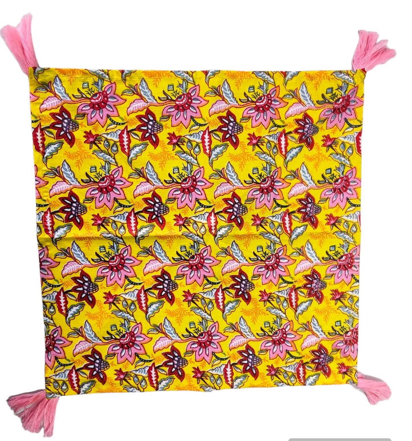 Yellow And Pink Indian Hand Block Floral THOHAT Cotton linen Cloth Napkins,Wedding Events Home Party,Cocktail Dinner All Sizes