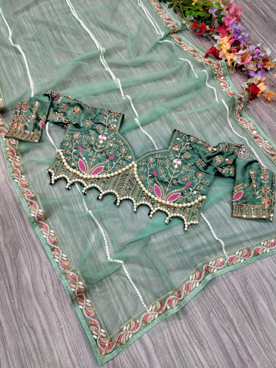 Most Beautiful Latest Saree , Premium Net Embellished With Beautiful Embroidery,Dori And Sequins Work With Heavy Hand Diamond Work Lace Border