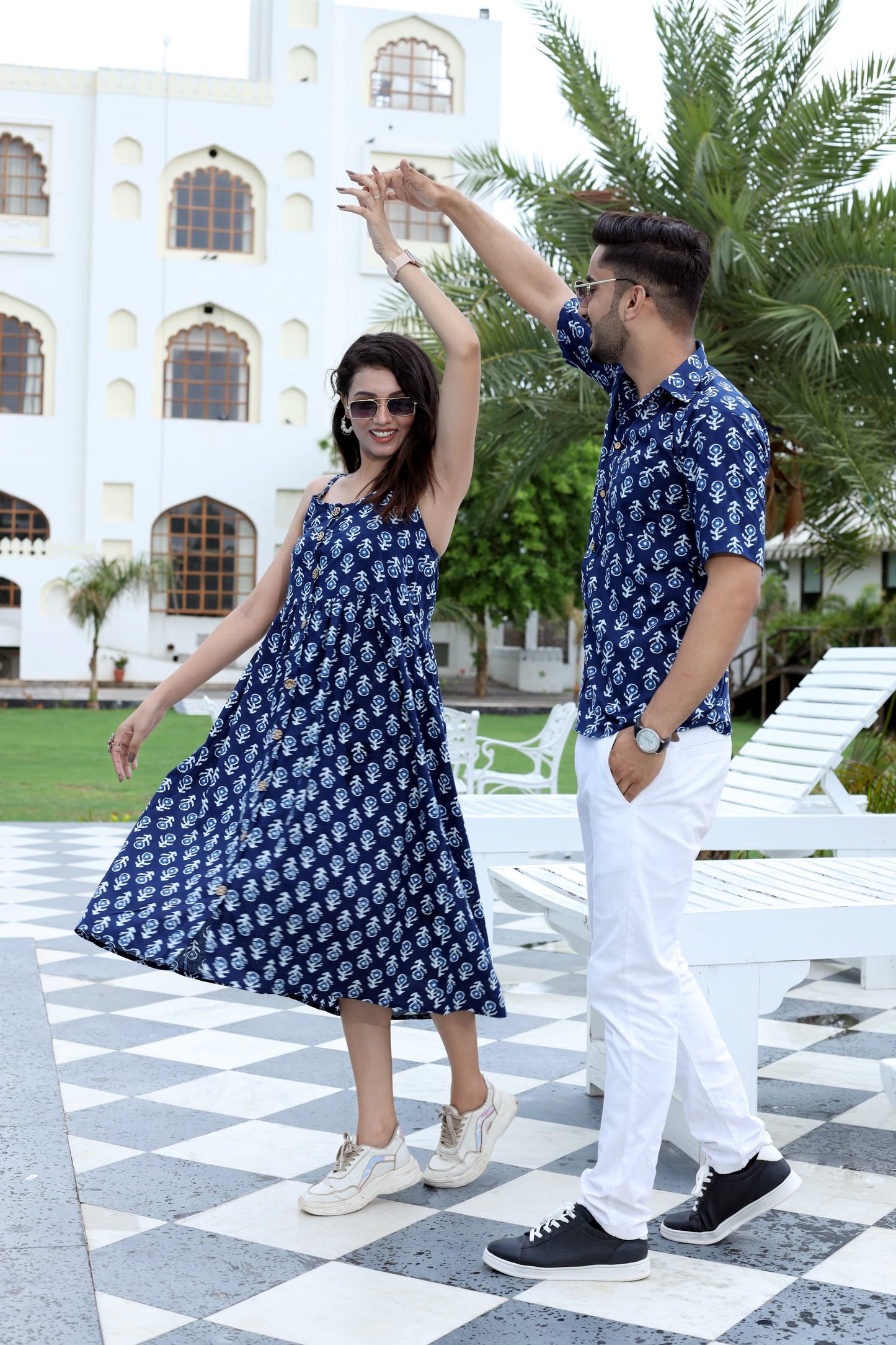 Matching Outfit couple, Super Soft cotton floral Aloha Shirt&Beach Dress - Bulk Quantities Group Wedding