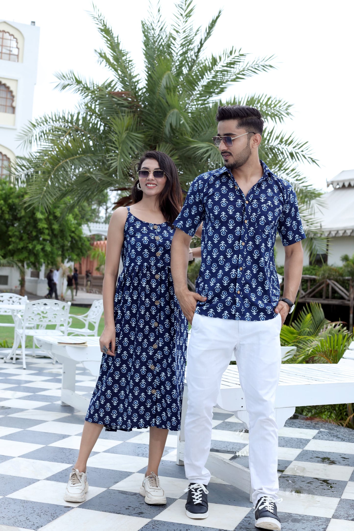 Matching Outfit couple, Super Soft cotton floral Aloha Shirt&Beach Dress - Bulk Quantities Group Wedding