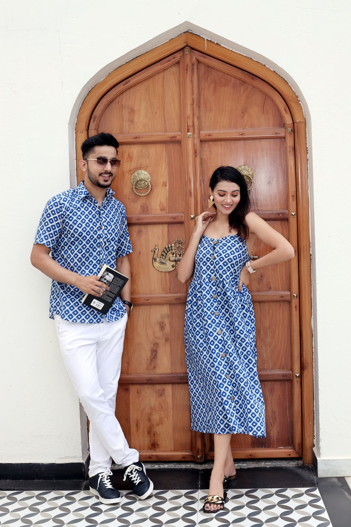 Couple Twining Outfit, Cotton handblock fabric Kurta/Anarkali - Wedding Group Bulk Quantities