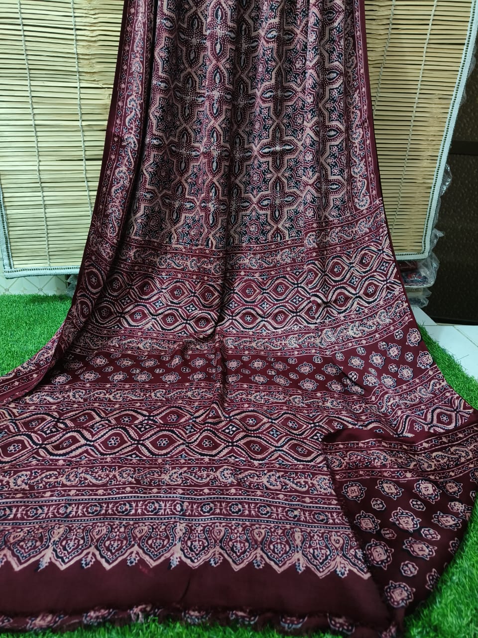 Azrakh Print Modal Silk Saree/Azrakh Saree/ Indian Azrakh Print Saree