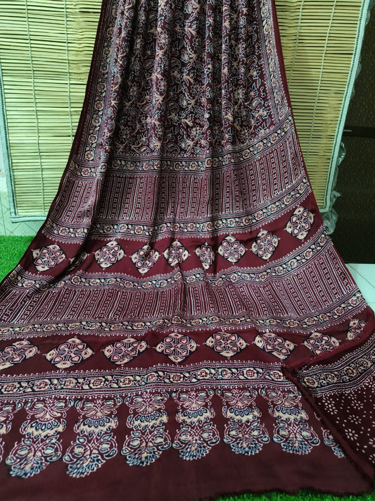 Azrakh Print Modal Silk Saree/Azrakh Saree/ Indian Azrakh Print Saree