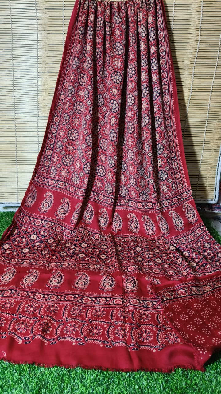 Azrakh Print Modal Silk Saree/Azrakh Saree/ Indian Azrakh Print Saree