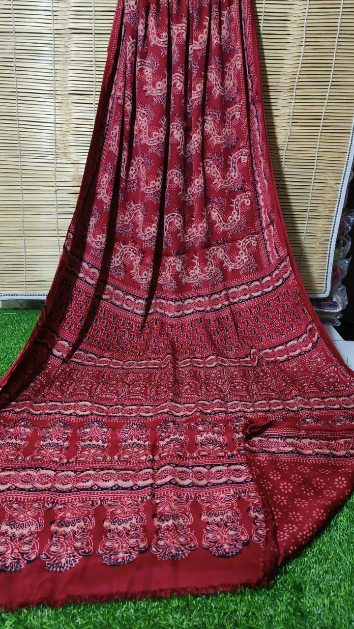 Azrakh Print Modal Silk Saree/Azrakh Saree/ Indian Azrakh Print Saree