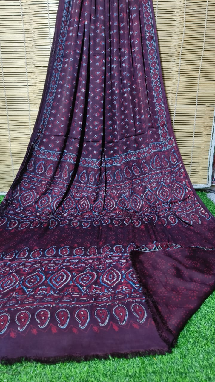 Azrakh Print Modal Silk Saree/Azrakh Saree/ Indian Azrakh Print Saree