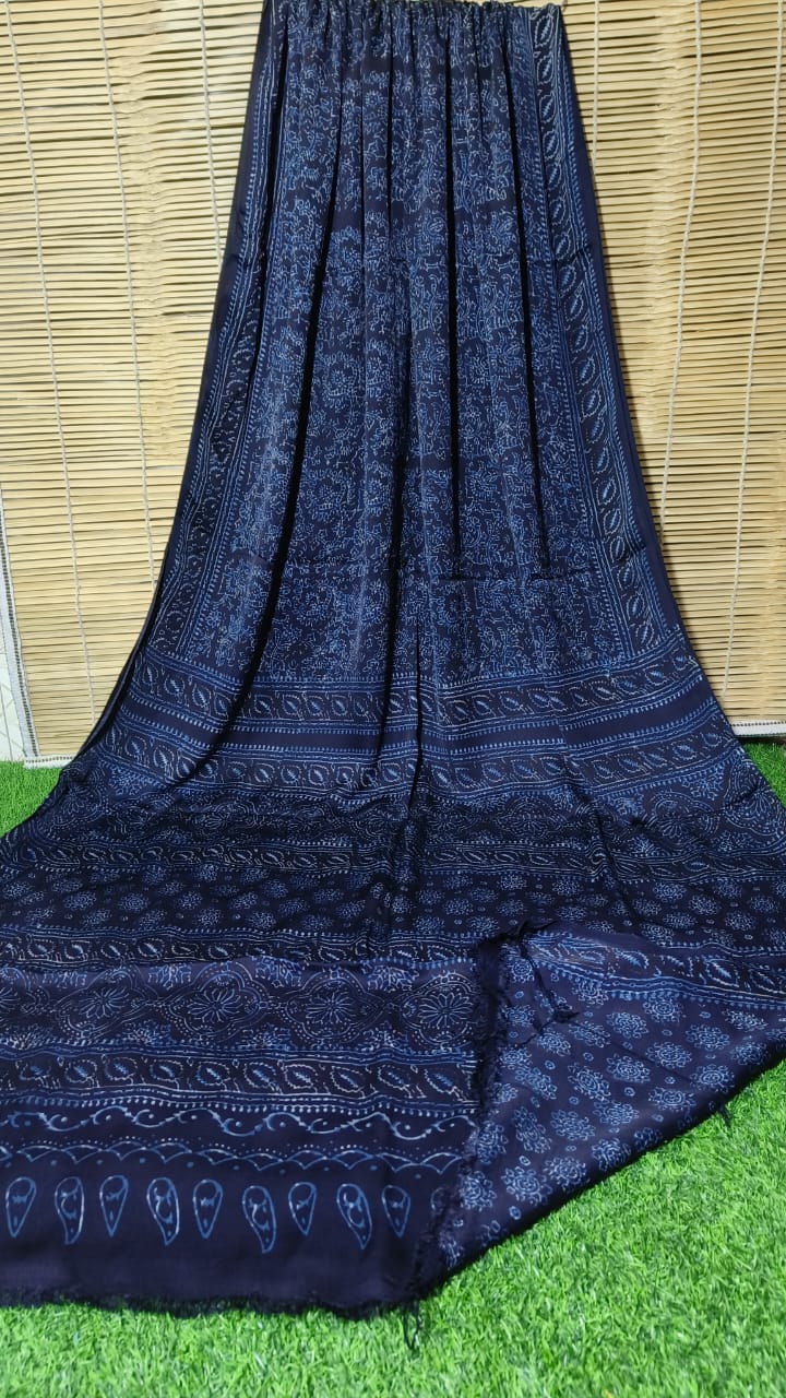 Azrakh Print Modal Silk Saree/Azrakh Saree/ Indian Azrakh Print Saree