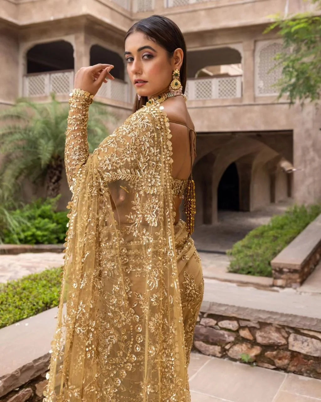 Bollywood BlockBuster Georgette Sequins Design and Beautiful Embroidery Sequins lace border on Saree