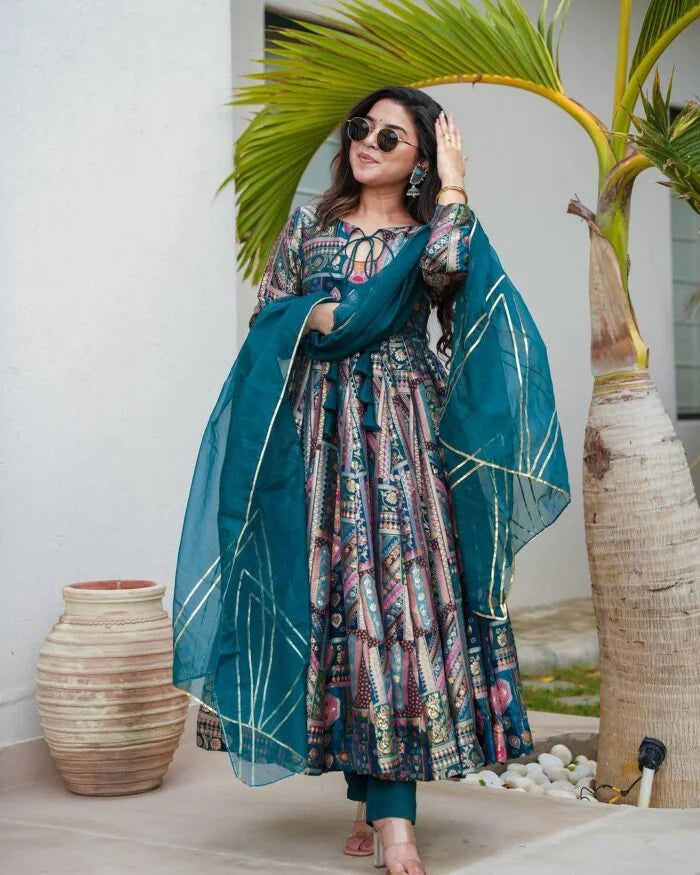 DESIGNER PRINTED ANARKALI SUIT SET