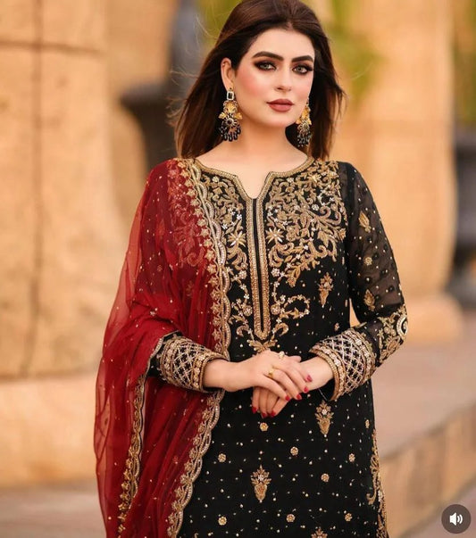 New Black Beauty for Muharram Majlis Wear Black Dress Salwar Kameez Pakistani Designer Dress Readymade Suit for Black Muharram Collection