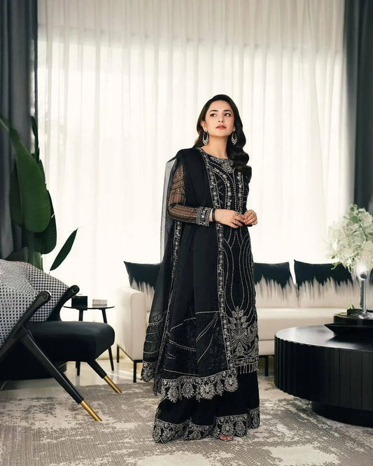 New Black Beauty for Muharram Majlis Wear Black Dress Salwar Kameez Pakistani Designer Dress Readymade Suit for Black Muharram Collection