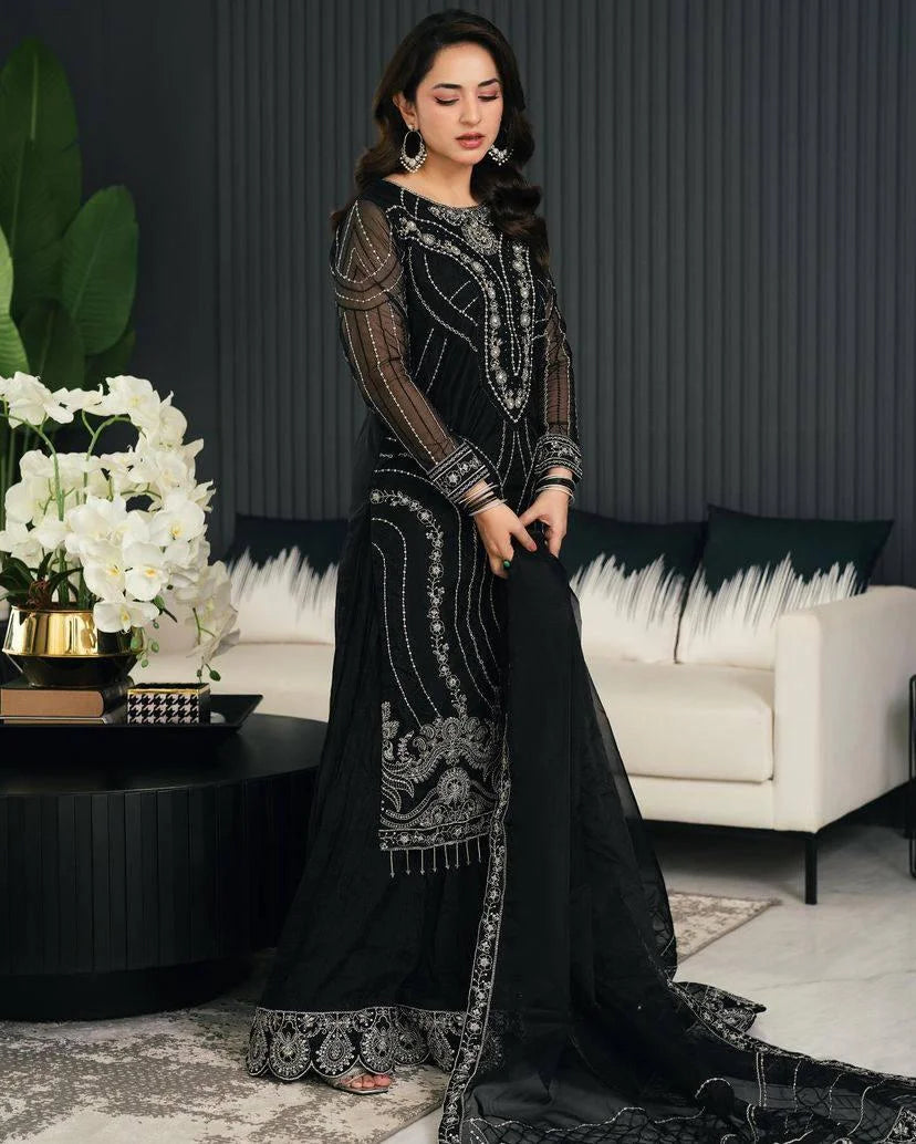 New Black Beauty for Muharram Majlis Wear Black Dress Salwar Kameez Pakistani Designer Dress Readymade Suit for Black Muharram Collection