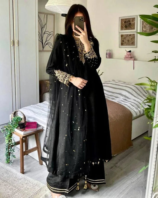 Pakistani Embroidered 3 Piece Suit, Readymade Long Sleeve Dress, Cotton Fabric Salwar Kameez