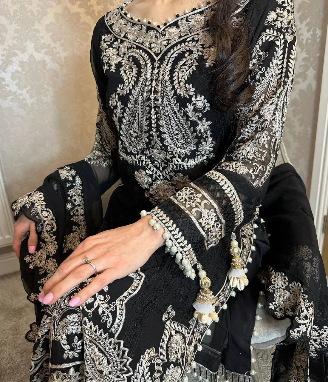 Embroidered Dress, Formal 3 Piece Suit, Pakistani Salwar Kameez, Long Sleeve Party/Wedding Dress, Handmade Traditional Wear