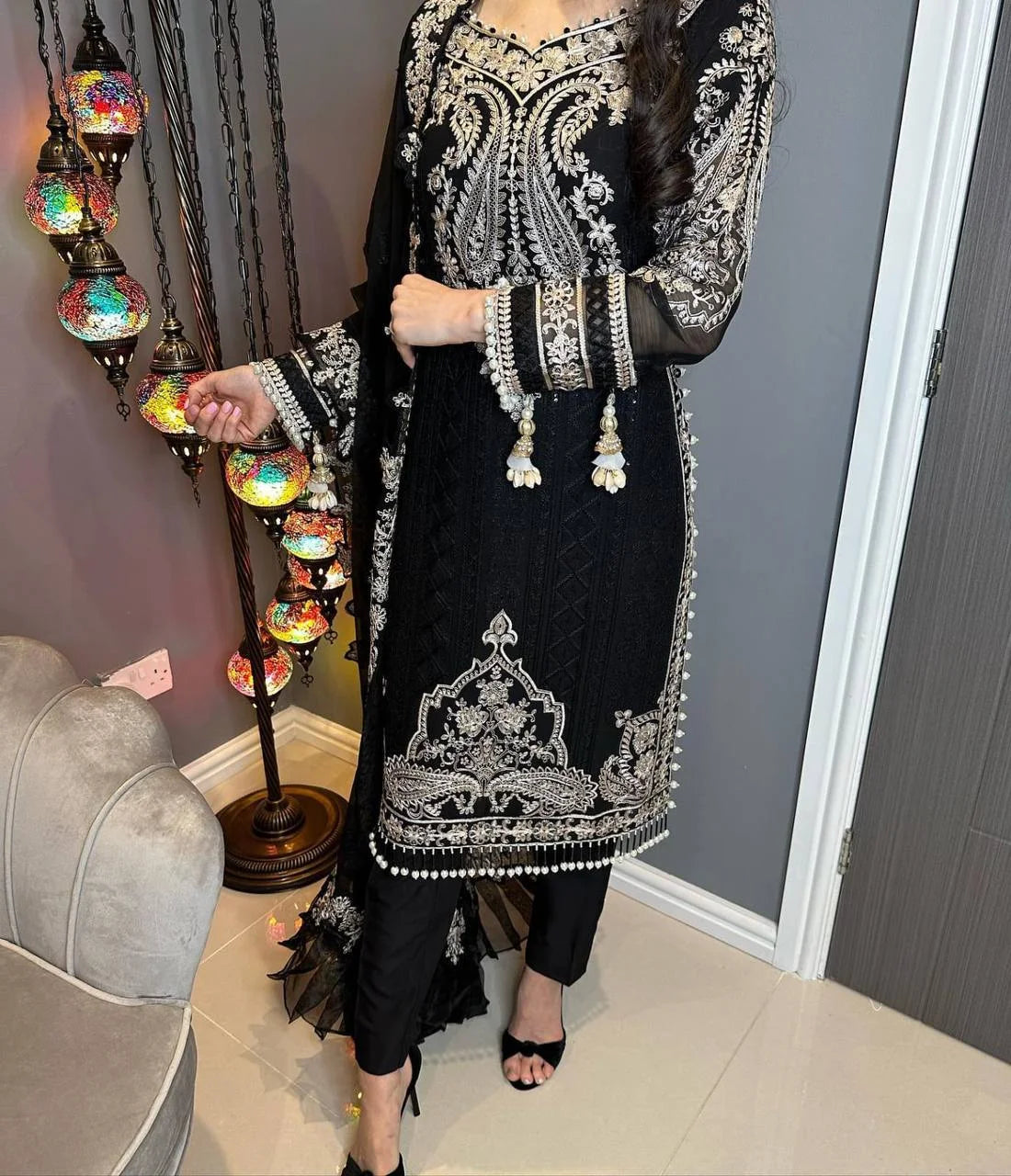 Embroidered Dress, Formal 3 Piece Suit, Pakistani Salwar Kameez, Long Sleeve Party/Wedding Dress, Handmade Traditional Wear