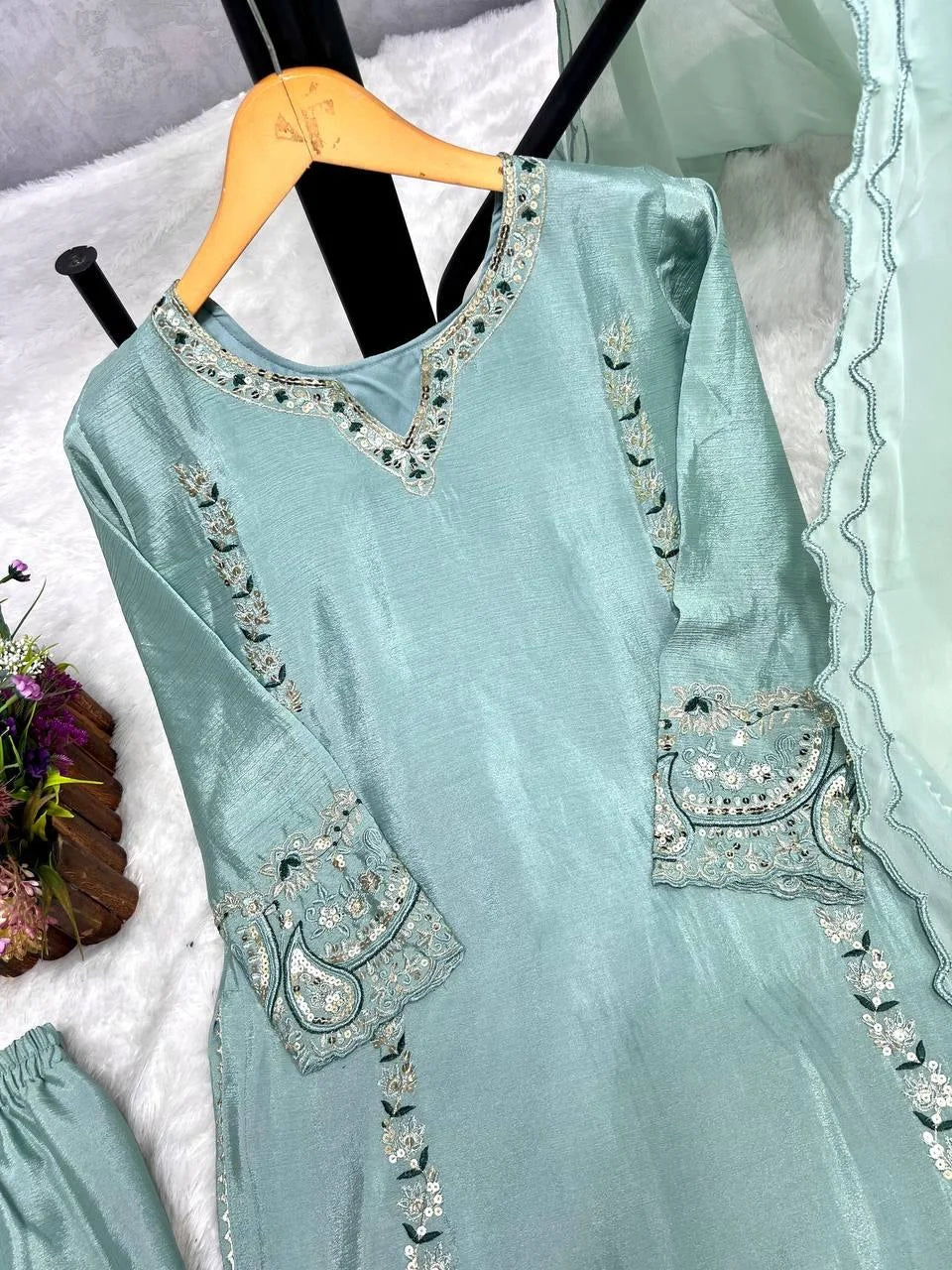 LONG KURTI WITH BOTTOM AND BEAUTIFUL DUPATTA