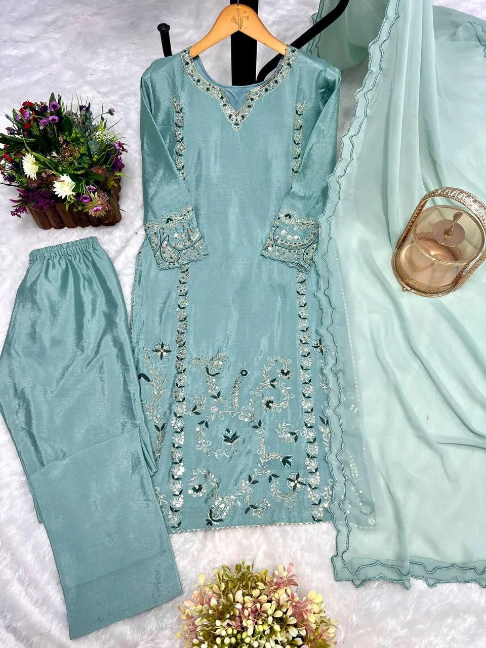 LONG KURTI WITH BOTTOM AND BEAUTIFUL DUPATTA