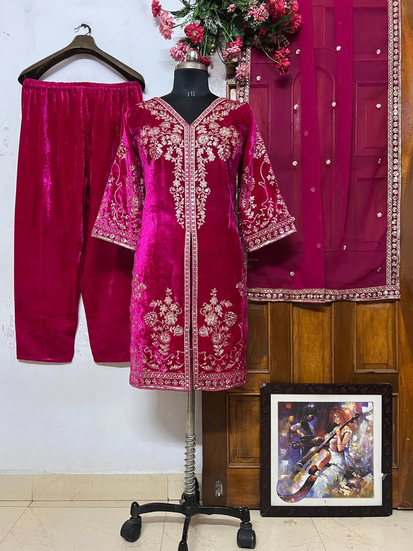 VELVET KURTI-PLAZZO SET