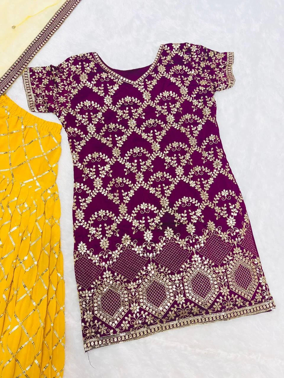 Heavy Embroidery Sequence Work Top-Patiala And Dupatta Set