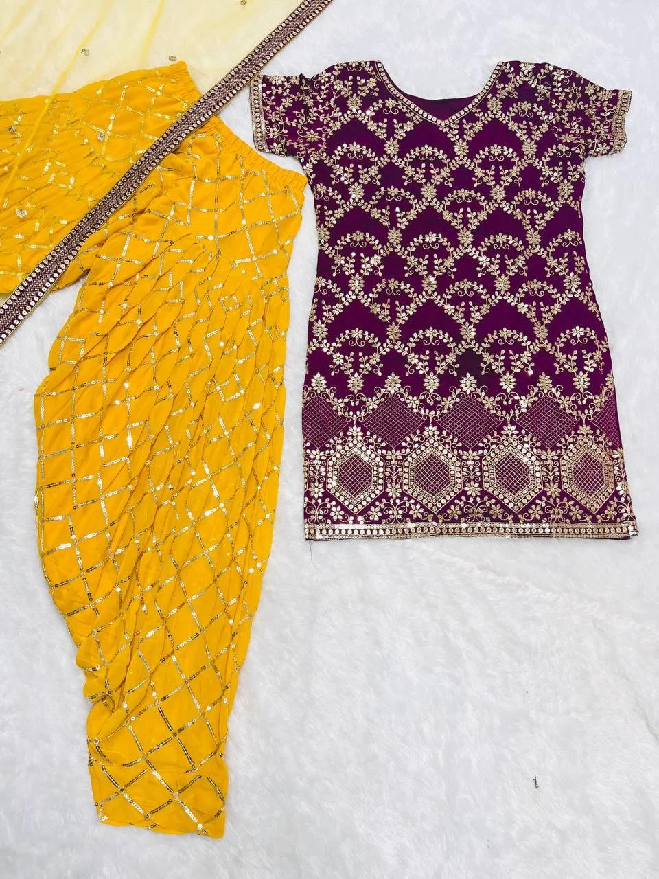 Heavy Embroidery Sequence Work Top-Patiala And Dupatta Set