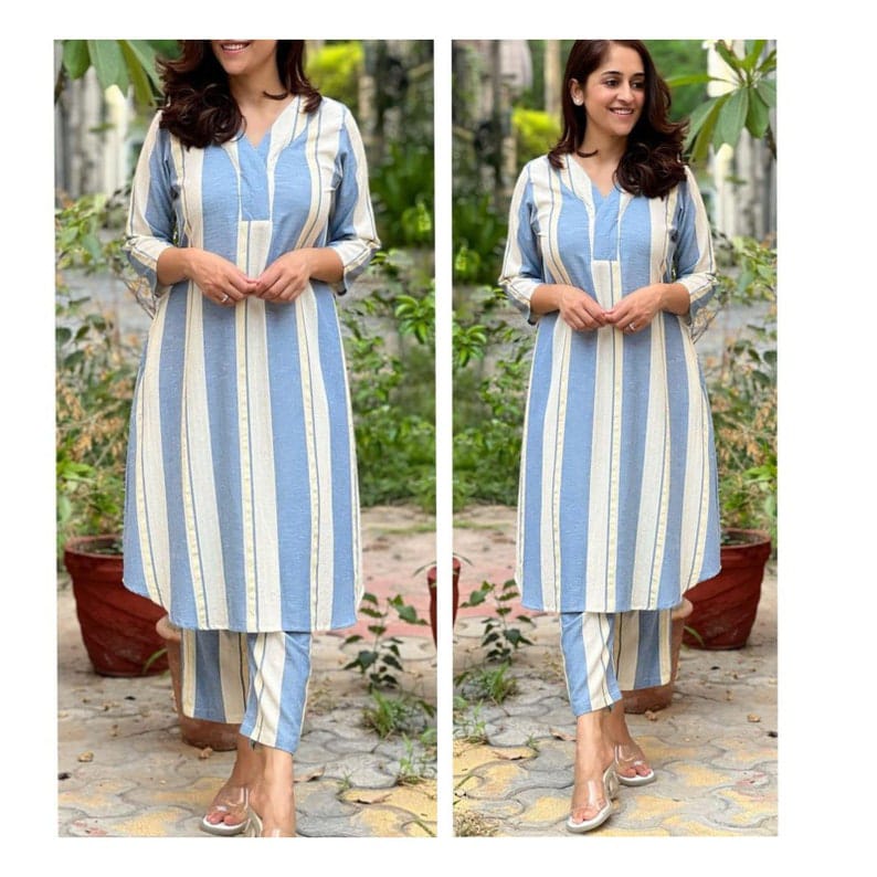 Aline kurta set with new style in Washable Sanganeri  print , 2 Pieces Fully Readymade Stitched Dress Set.