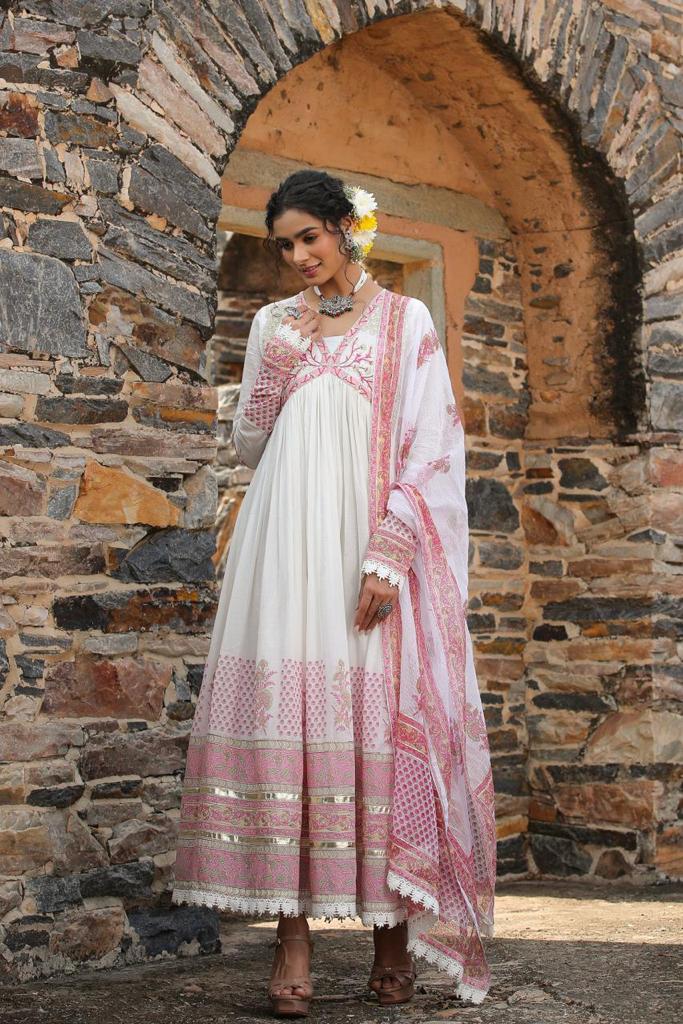 Beautiful Aliya style Anarkali two piece suit with heavy embroidery