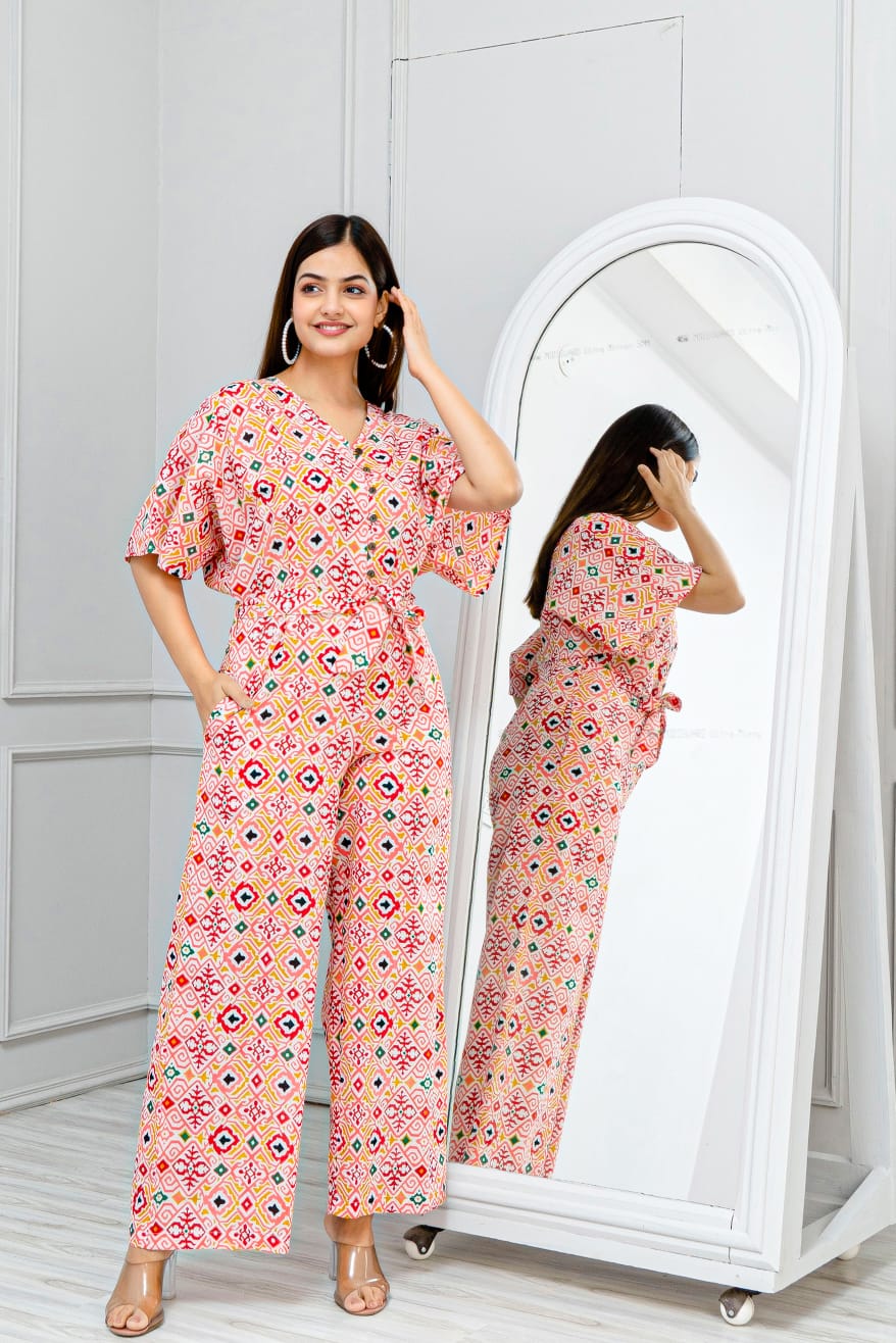 Full Length Pink Plain Jumpsuit Dress, Machine wash, Indo Western