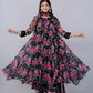 Chiffon Printed Anarkali  Kurti with chiffon Dupatta, 2 piece Readymade Partywear Flared Kurta Set for women