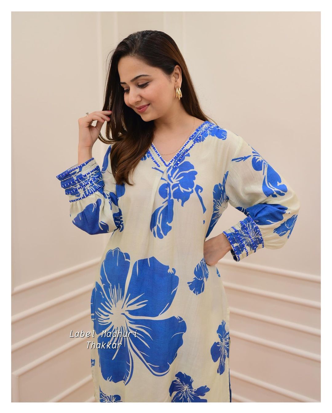 Designer cotton co-ord set in A- line kurti pattern paired with Ankle length palazzo set, cotton dresses, co-ord dresses, kurta palazzo set