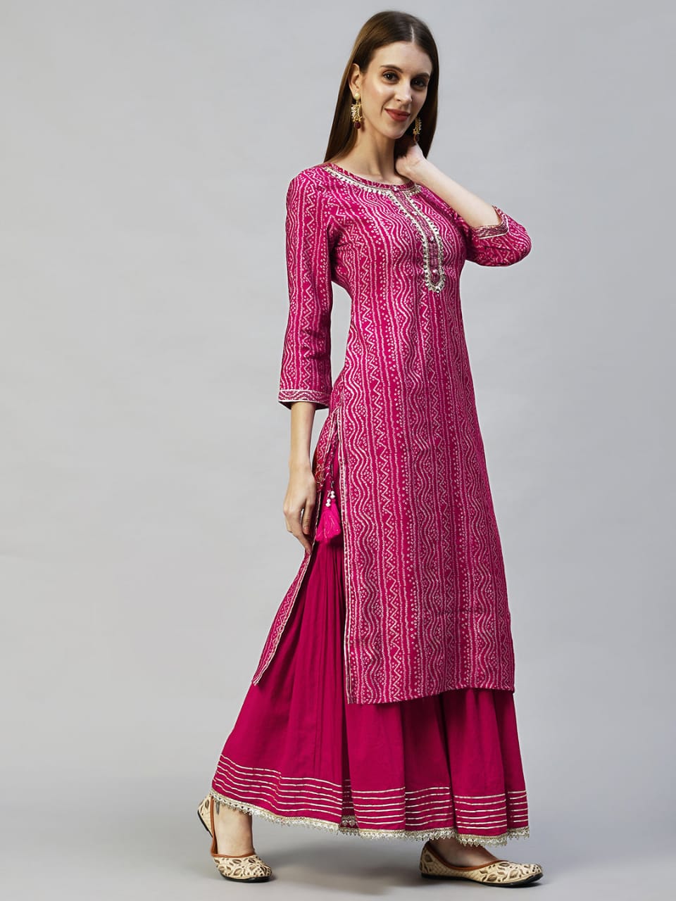 Designer rayon gotta lace work long straight kurta with skirt set for women and girls, kurta skirt set, suits for women