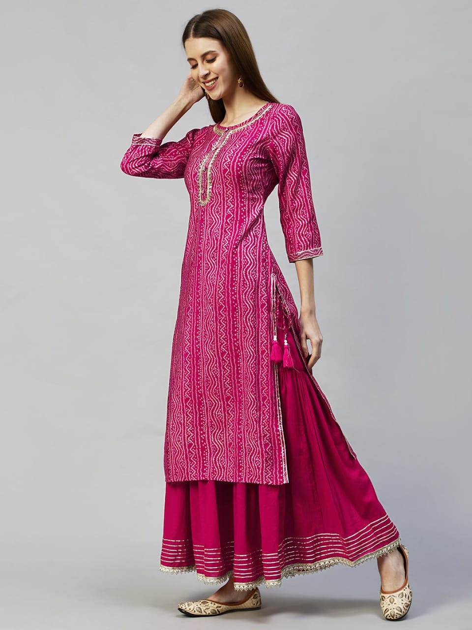 Designer rayon gotta lace work long straight kurta with skirt set for women and girls, kurta skirt set, suits for women