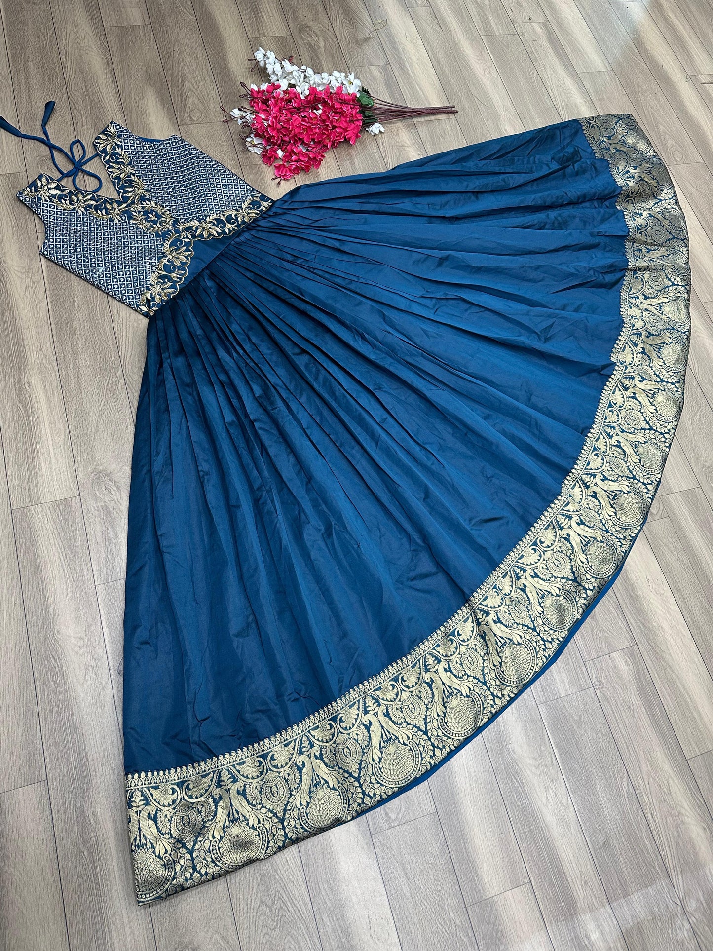 Designer long Anarkali Glamorous Grace Embroidered Faux Georgette Gown, Bottom, and Sangeet and Mehendi wedding party to wear