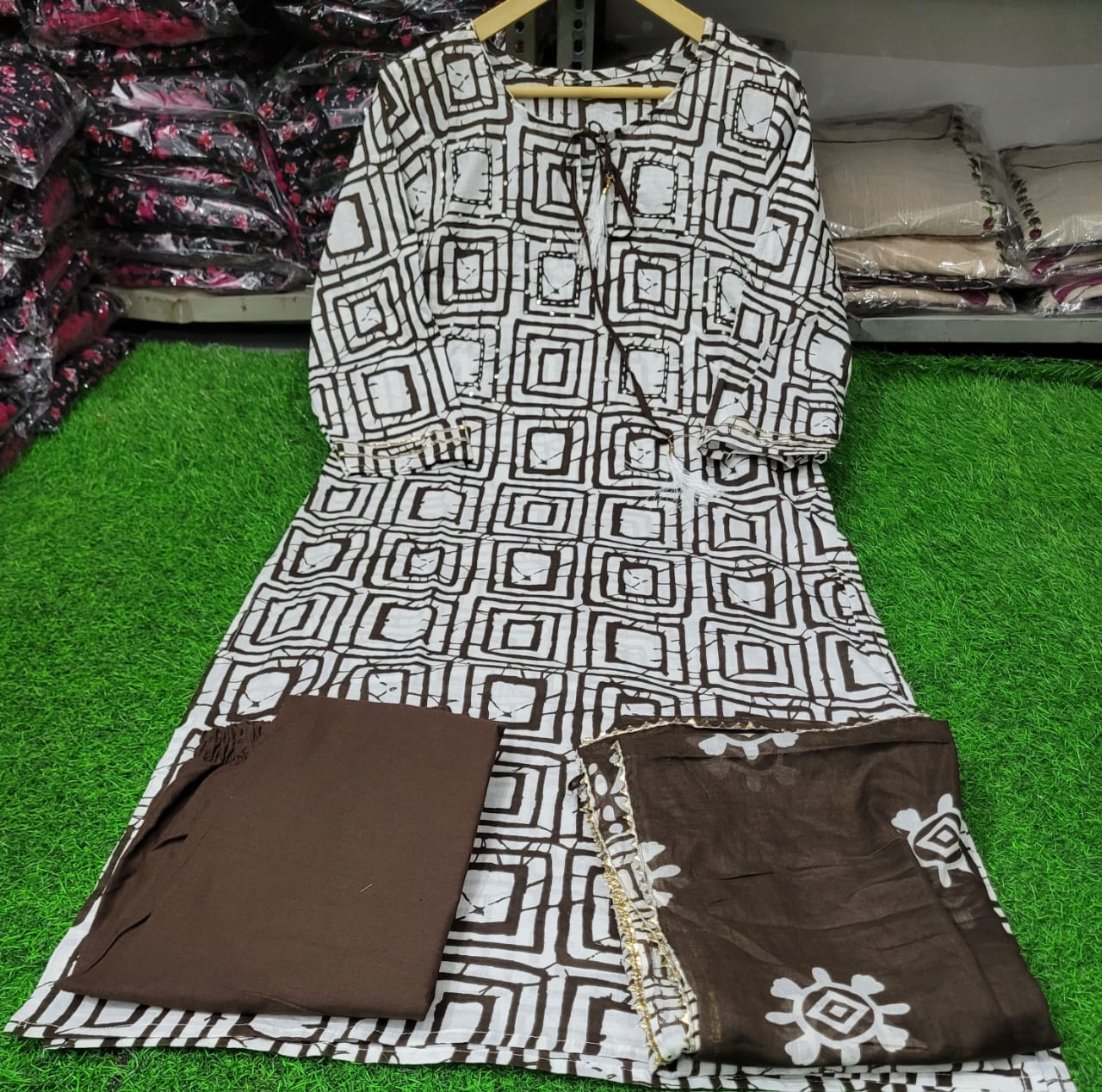 Beautiful cotton Fabric Printed Straight Long Kurti With Pant And Cotton Dupatta Set, Kurta Set Women, Salwar Suits, Kurta Set Women, Kurties