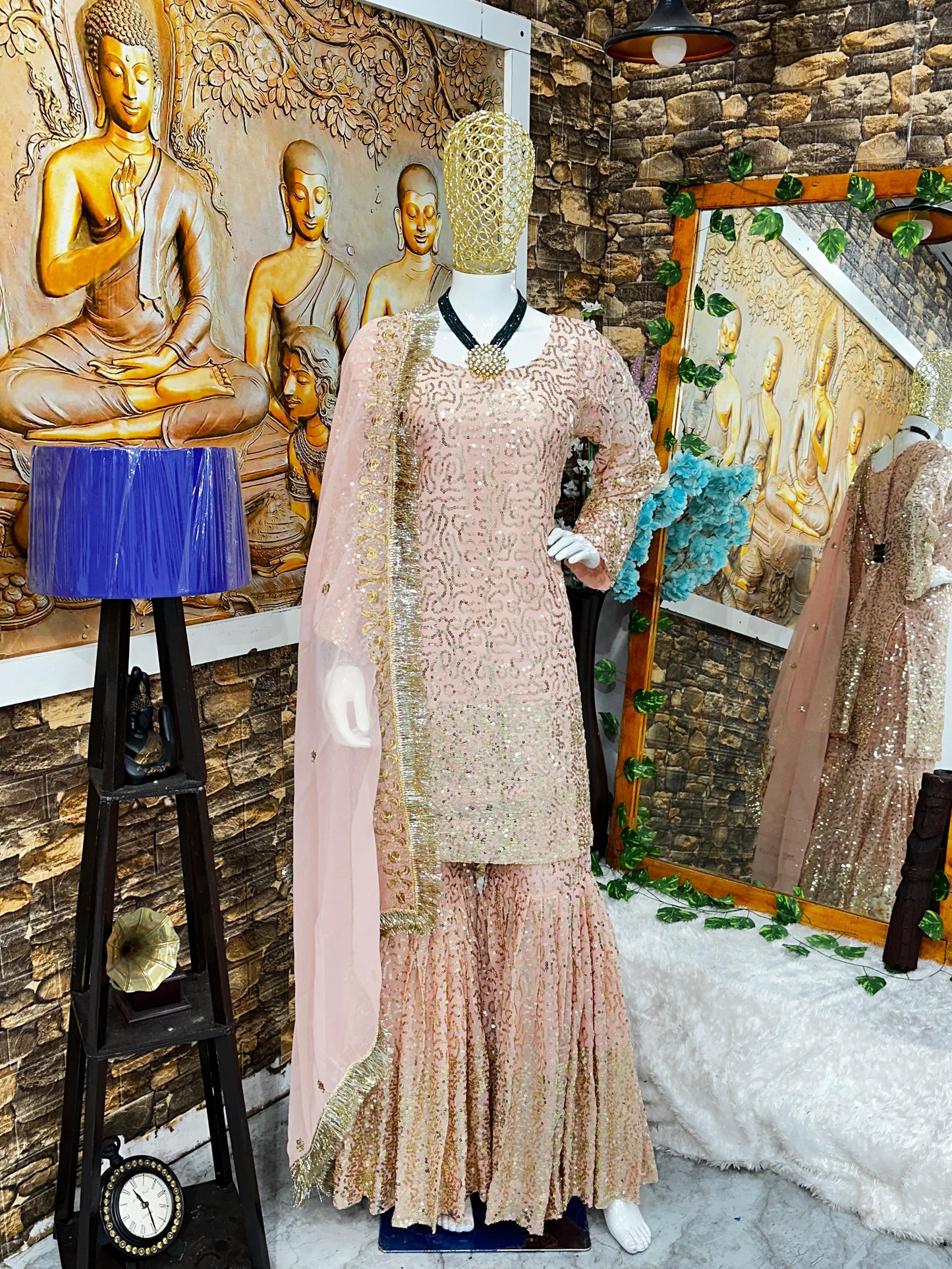 Sparkling Indian Sharara Suit For Woman USA, Georgette Fully Stitched Sequin Embroidered Ethnic Dress, Readymade Wedding Wear Outfit