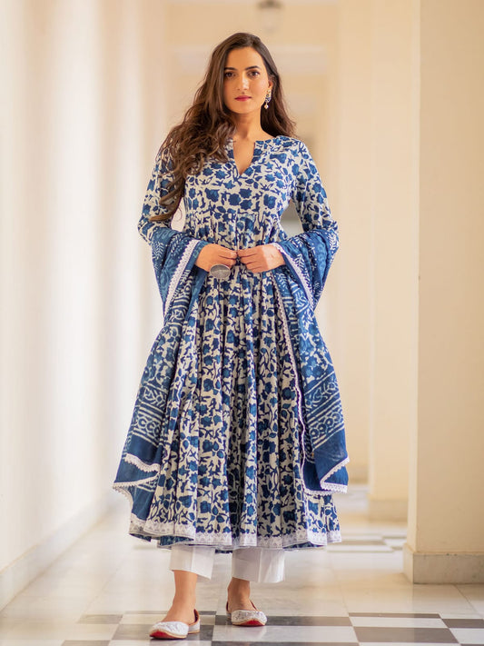 Blue Anarkali Salwar Kameez With A-Line Cut, Indian Suits, Indian Clothing, Stitched Salwar Kameez