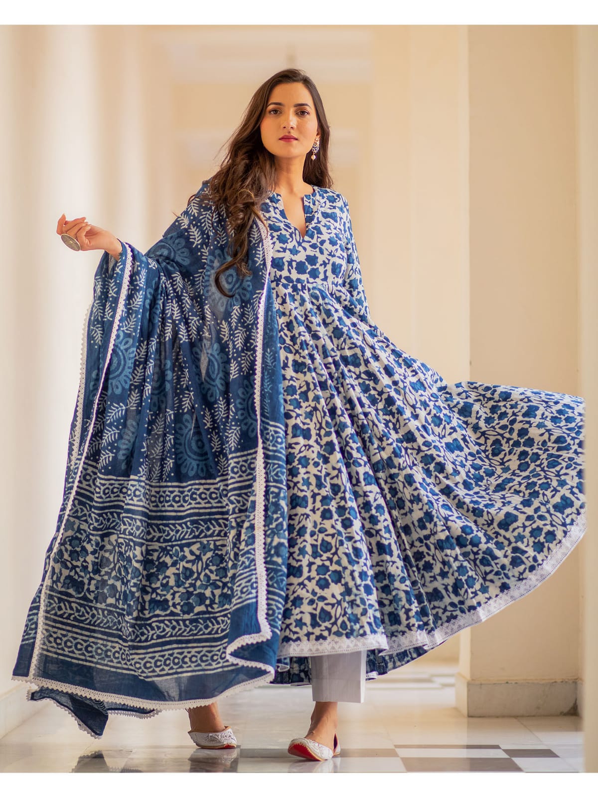 Blue Anarkali Salwar Kameez With A-Line Cut, Indian Suits, Indian Clothing, Stitched Salwar Kameez