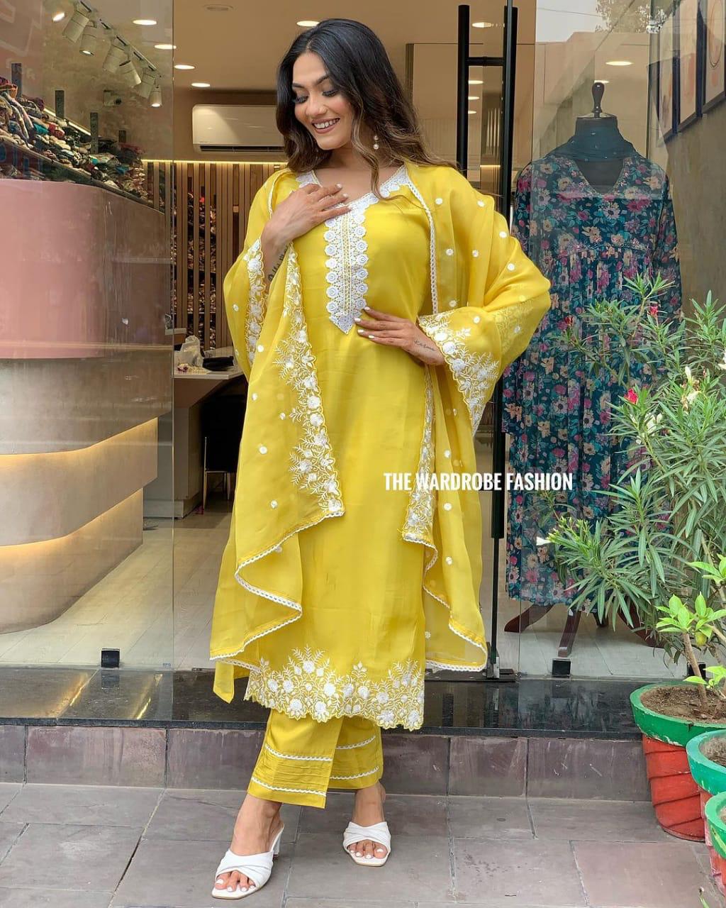 Indian Women Suit readymade Salwar Kameez Kurta Palazzo Suit India Women Kurta Suit YELLOW Cotton Dress Casual Office Dress