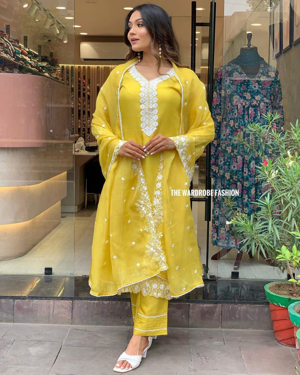 Indian Women Suit readymade Salwar Kameez Kurta Palazzo Suit India Women Kurta Suit YELLOW Cotton Dress Casual Office Dress