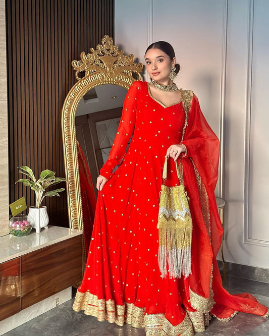 Designer red base anarkali set with heavy dupatta,dress for eid,eid Arrivals,eid Sale,gift for ramdan festival,ramadan outfit for womens