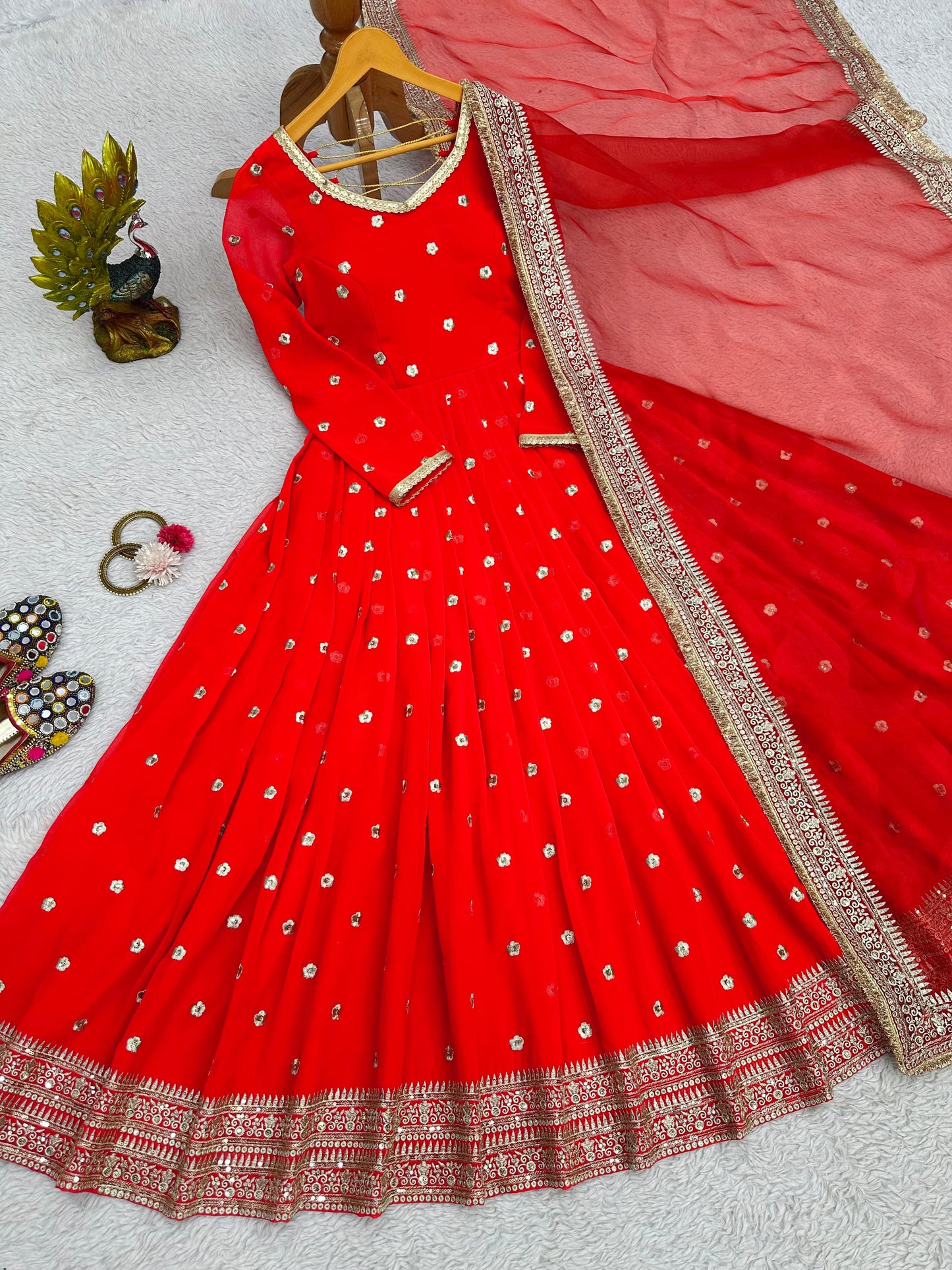 Designer red base anarkali set with heavy dupatta,dress for eid,eid Arrivals,eid Sale,gift for ramdan festival,ramadan outfit for womens