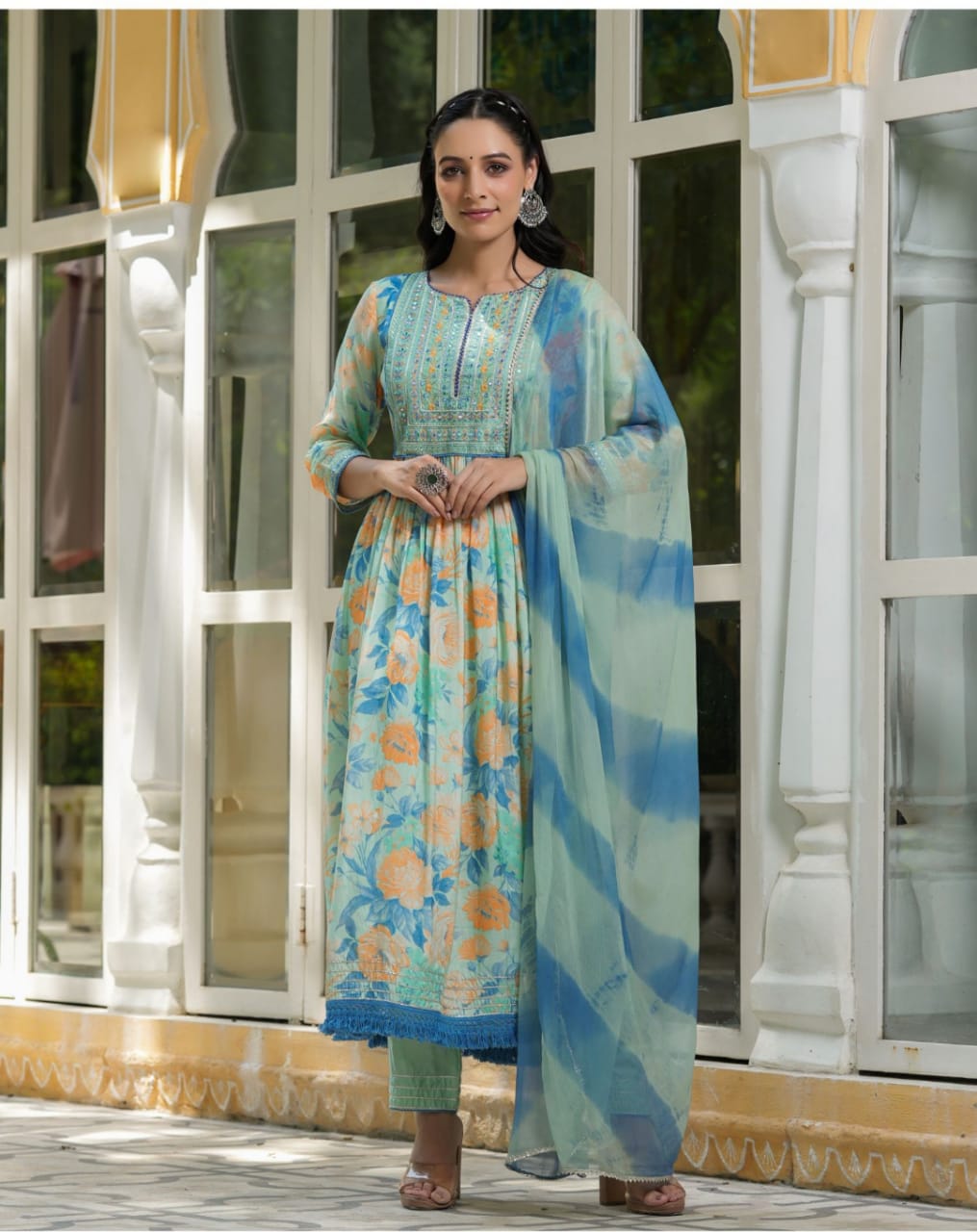 Traditional Wear Women Dresses, Heavy rayon full embroidered work Naira cut kurta with pant and dupatta set, party wear dress, suits dress
