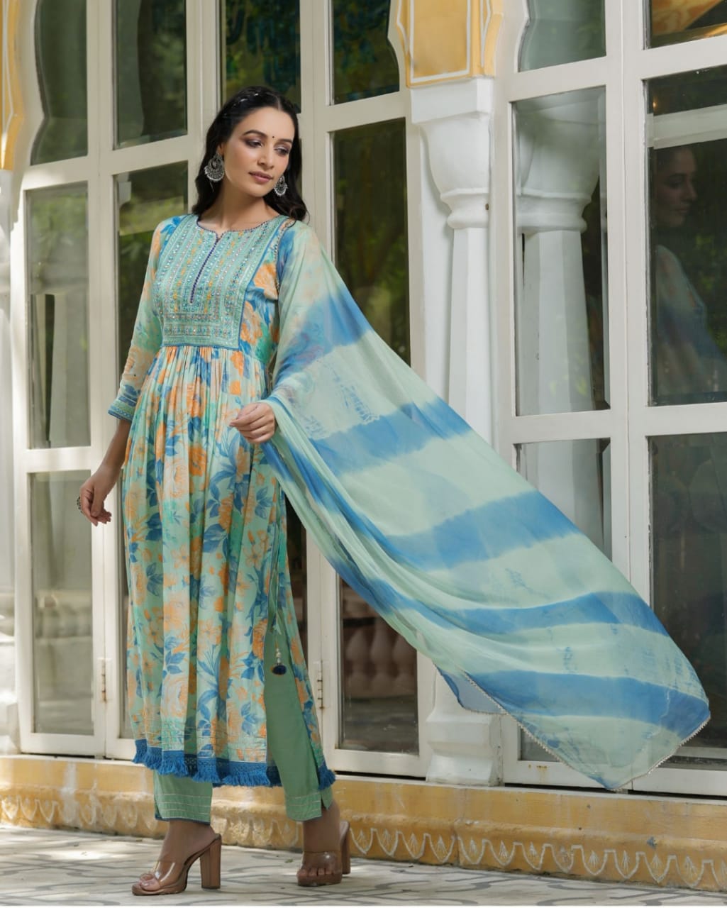 Traditional Wear Women Dresses, Heavy rayon full embroidered work Naira cut kurta with pant and dupatta set, party wear dress, suits dress