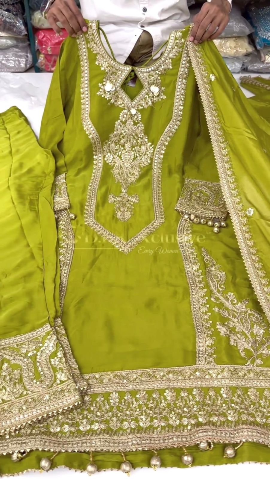 Green Sequin Work Sharara Gharara Kurta Set, Indian Readymade, Georgette Fabric, Pakistani Designer Ethnic Wear 3 Pcs Set For Women USA