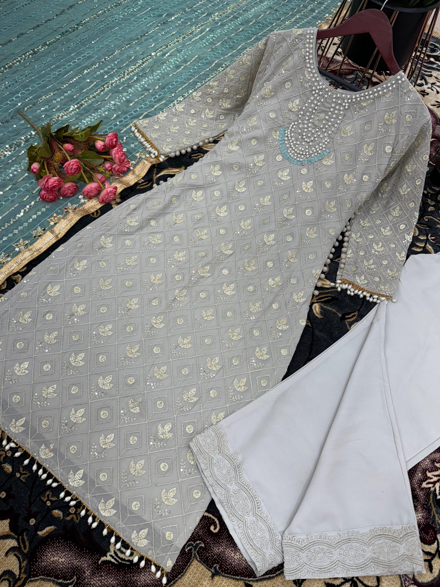 Faux Georgette Embroidered With Sequence Pakistani Salwar Suit, Pakistani Salwar Kameez Dupatta Dress, Wedding Outfit, Casual Wear