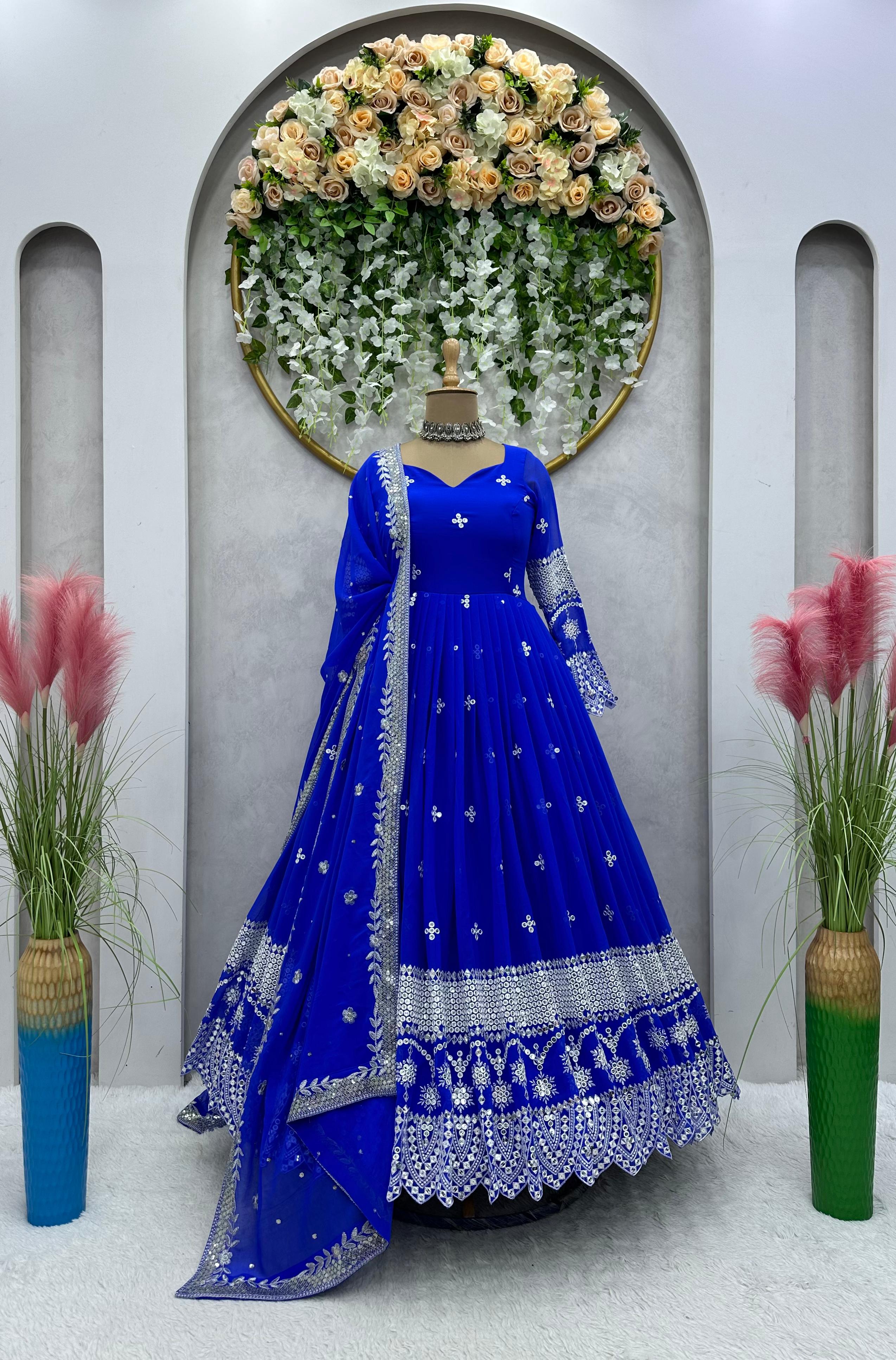 Embroidered Georgette Semi Stitched Churidar Suit Sm04450790