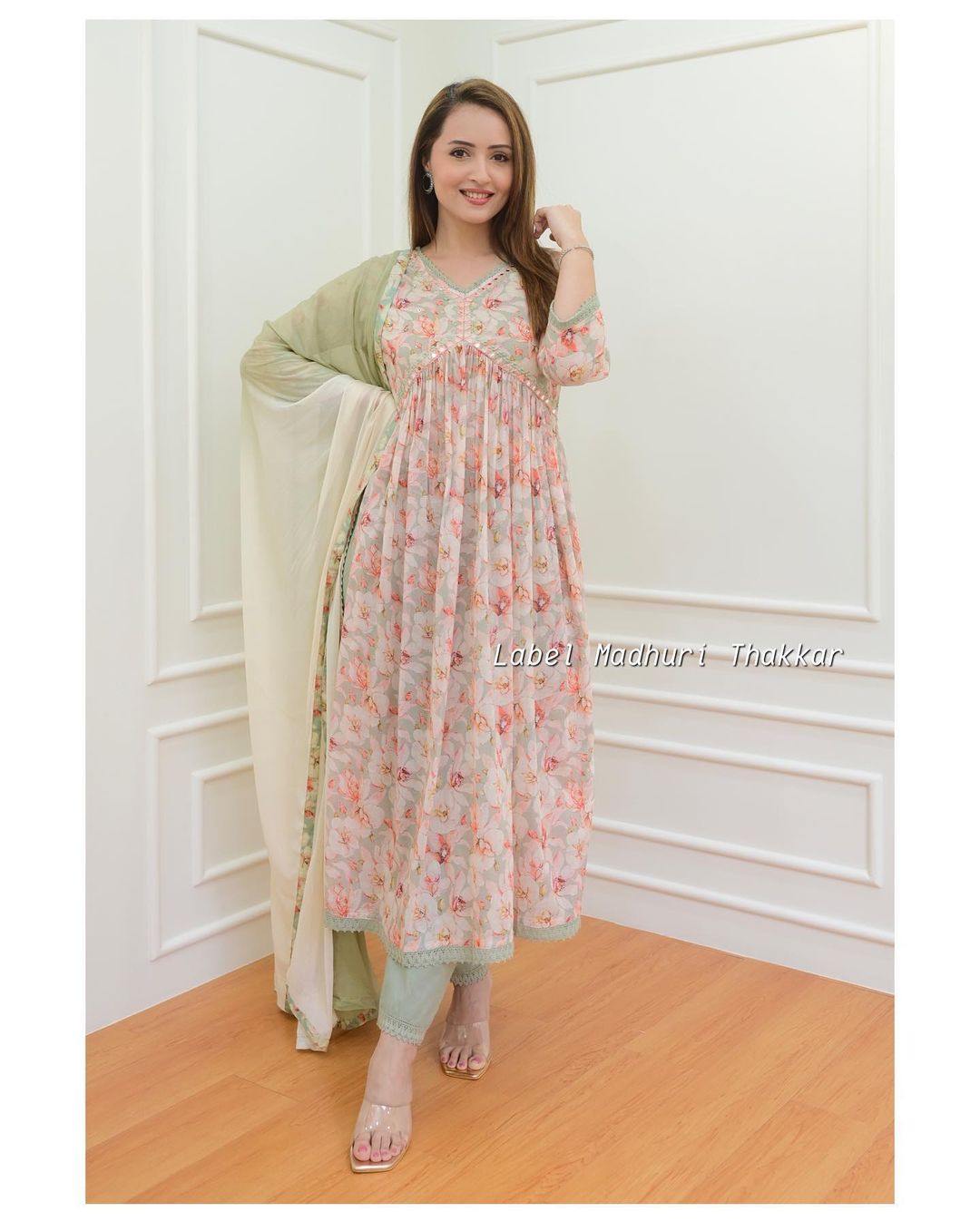 Alia Cut Kurti-Designer Kurti-Nayra cut style kurti_with Fabric & Floral Digital With Afghani Pants Paired With Dupatta